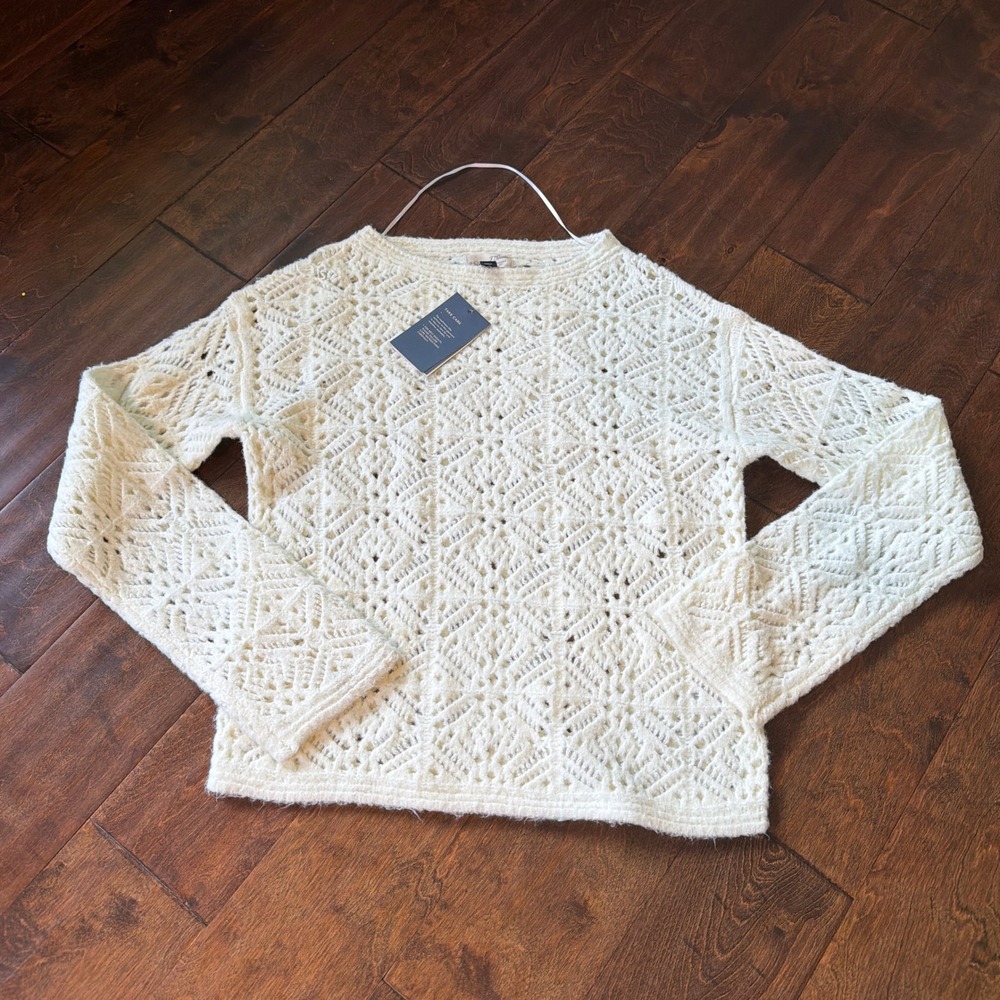 Universal Thread Ivory Pointelle Knit Crew Neck Sweater Open Knit Cream XS NWT